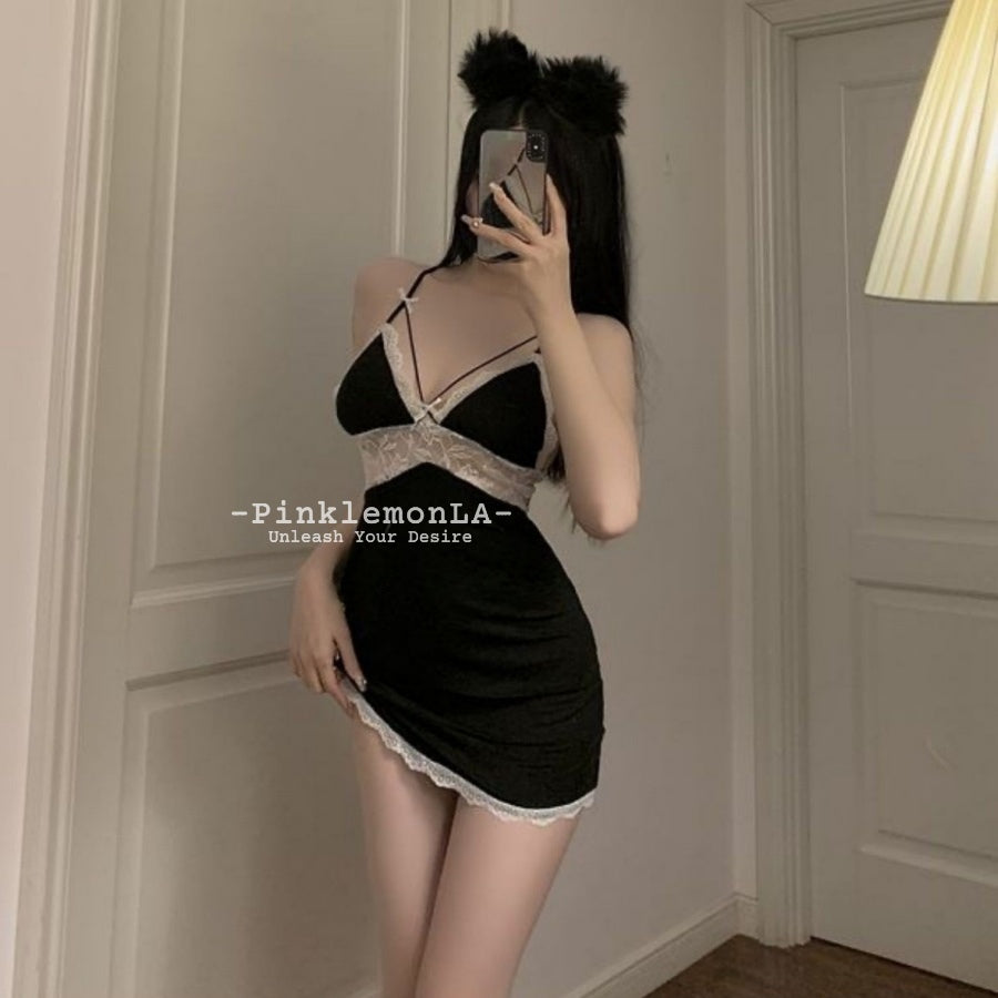 【恋夏】纯欲风蕾丝美背睡裙 交又绑带修饰完美曲线